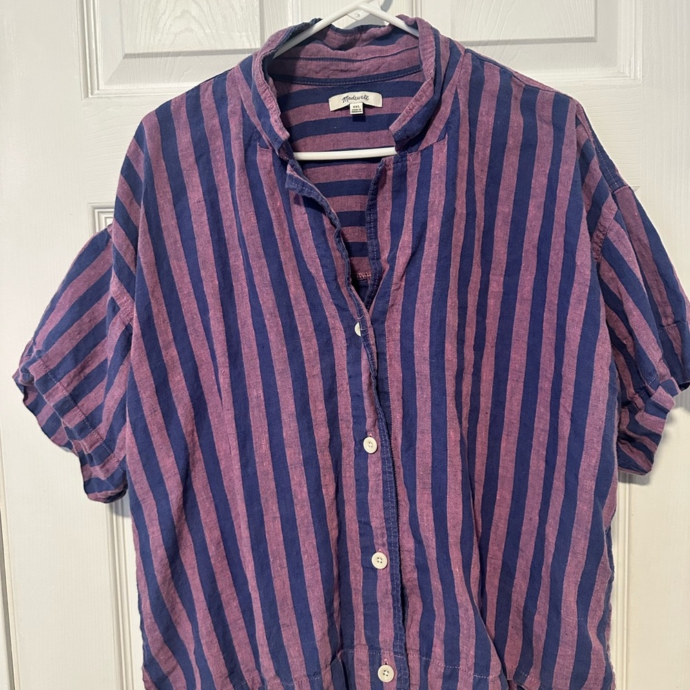 Madewell Casual Striped Button Down Shirt - Blue and Purple